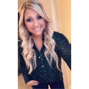Green sequin button down shirt
